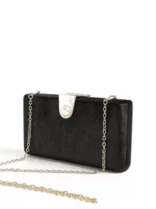 Mini bolso de caja de decoración de perlas de imitación, bolso de novia perfecto para bodas, bailes y eventos de fiesta - Negro - Ver 1