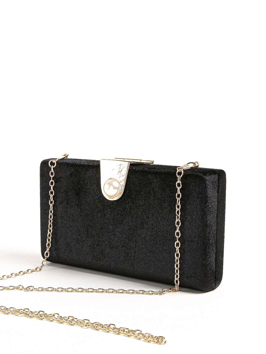 Mini bolso de caja de decoración de perlas de imitación, bolso de novia perfecto para bodas, bailes y eventos de fiesta - Negro - Ver 1