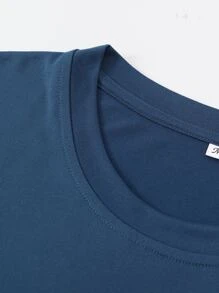 Manfinity Homme 男士反光花卉和字母圖案T恤 - 藏蓝色 - 查看 6