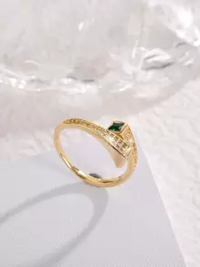 水鑽裝飾開口戒指 - 金黃色 - 查看 2