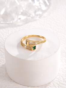 水鑽裝飾開口戒指 - 金黃色 - 查看 3