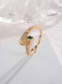 水鑽裝飾開口戒指 - 金黃色 - 查看 5