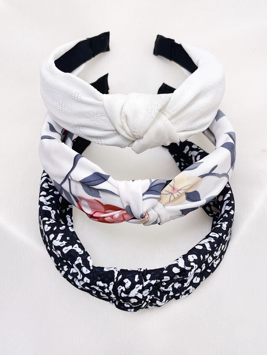 3 cái Nút In Hoa Chi tiết Băng đô Rộng - Nhiều màu - Xem 1