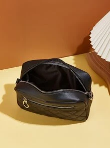 防水、輕巧、商務休閒絎縫前拉鍊方形包適合青少年女大學生、菜鳥和白領，非常適合辦公室、大學、工作、商務、通勤 - 黑色 - 查看 5