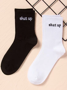 2pairs Slogan Pattern Crew Socks