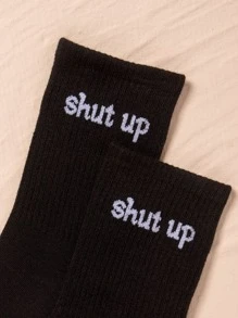 2pairs Slogan Pattern Crew Socks