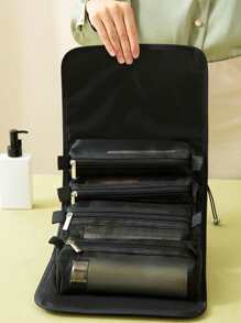 Black Foldable Toiletry Bag & Makeup Pouch - Black - View 1