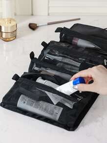 Black Foldable Toiletry Bag & Makeup Pouch - Black - View 2