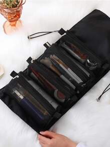 Black Foldable Toiletry Bag & Makeup Pouch - Black - View 3