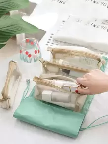 Bộ túi trang điểm dạng lưới 5 chiếc, đồ dùng cần thiết khi đi du lịch - màu xanh lá - Xem 1