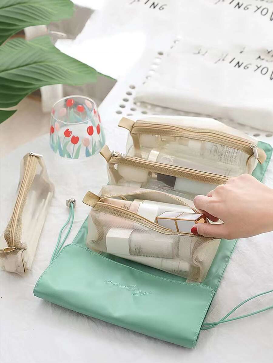 Bộ túi trang điểm dạng lưới 5 chiếc, đồ dùng cần thiết khi đi du lịch - màu xanh lá - Xem 1