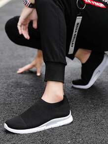 Zapatos De Running Minimalistas Sin Cordones Para Hombres - Blanco y Negro - Ver 3