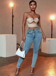 Zolique O-ring Cut Out Front Tube Top - Apricot - View 3