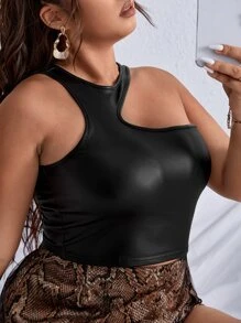 SHEIN SXY áo nữ kích thước lớn Bất đối xứng màu trơn Hấp dẫn - màu đen - Xem 4