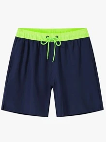 Manfinity KASUA Men Contrast Trim Drawstring Waist Swim Trunks, Hawaiian - Navy Blue - View 5