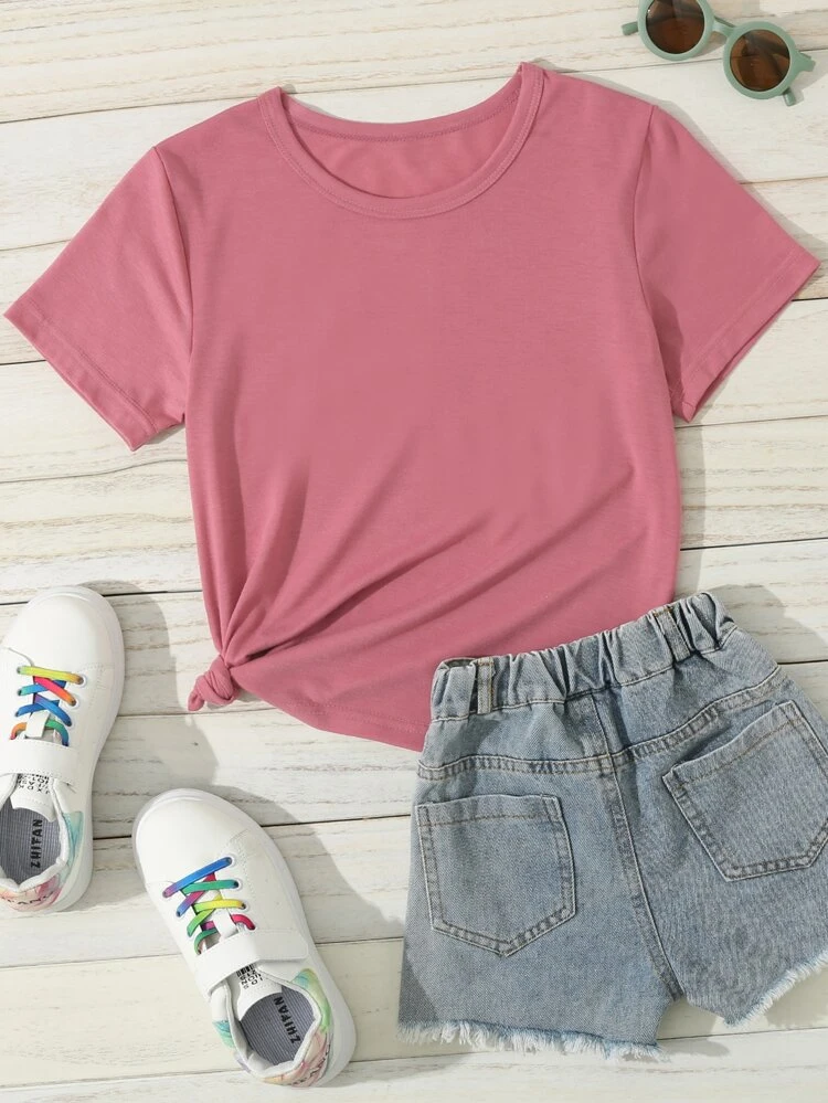 Tween Girl Casual Flower Letter Slogan Pattern Print Basic Short-Sleeved T-Shirt