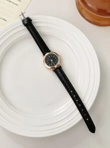 1pc Ladies Watch Minimalist Quartz Watch - Black - View 3