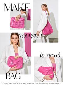 SHEIN Basic living Reusable To-Go Market Filt French Net Mesh Travel Beach Bag—Natural - Pink - View 6