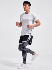 Men Graphic Print Drawstring Waist 2 In 1 Sports Trousers With Phone Pocket - Black - View 5