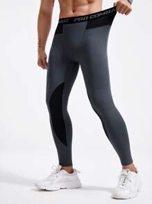 Manfinity Fitness Hombres Mallas deportivas de color combinado con estampado de letra - Gris Oscuro - Ver 1