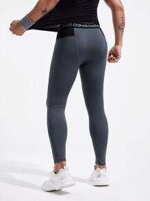 Manfinity Fitness Hombres Mallas deportivas de color combinado con estampado de letra - Gris Oscuro - Ver 2