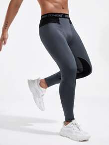 Manfinity Fitness Hombres Mallas deportivas de color combinado con estampado de letra - Gris Oscuro - Ver 3