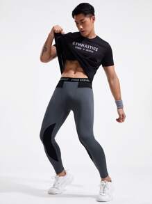 Manfinity Fitness Hombres Mallas deportivas de color combinado con estampado de letra - Gris Oscuro - Ver 4