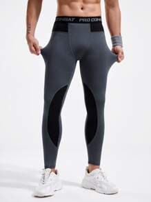 Manfinity Fitness Hombres Mallas deportivas de color combinado con estampado de letra - Gris Oscuro - Ver 5