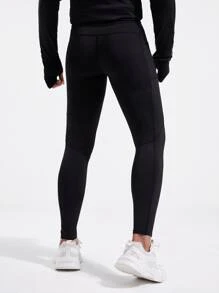 Fitness Men Sports Tights With Phone Pocket - Black - View 2