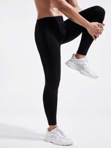 Fitness Men Sports Tights With Phone Pocket - Black - View 4