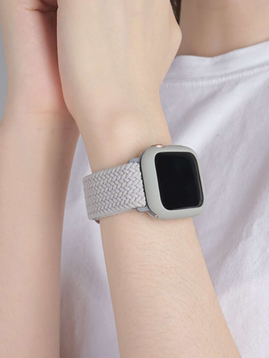 2pcs Silicone Case & Woven Watchband Set Compatible With Apple Watch - Light Grey - View 1
