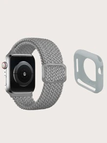 2pcs Silicone Case & Woven Watchband Set Compatible With Apple Watch - Light Grey - View 2