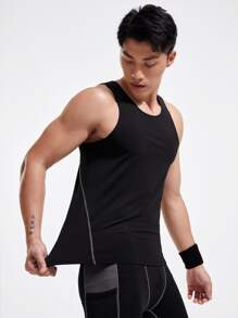 SHEIN Fitness Boyfriend Style Men Solid Sports Tank Top Tank Top Pack - Black - View 1