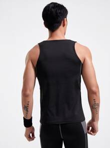 SHEIN Fitness Boyfriend Style Men Solid Sports Tank Top Tank Top Pack - Black - View 2