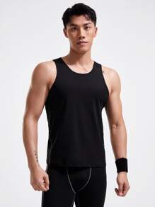 SHEIN Fitness Boyfriend Style Men Solid Sports Tank Top Tank Top Pack - Black - View 3
