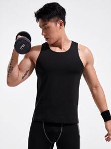 SHEIN Fitness Boyfriend Style Men Solid Sports Tank Top Tank Top Pack - Black - View 4