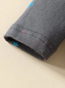 Baby Star Print Sleep Top & Footed Sleep Trousers - Dark Grey - View 3