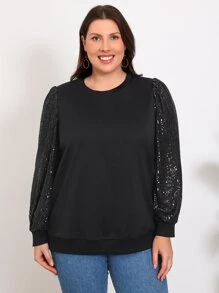 EMERY ROSE Sudadera con lentejuela en contraste de manga obispo - Negro - Ver 3