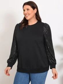 EMERY ROSE Sudadera con lentejuela en contraste de manga obispo - Negro - Ver 1