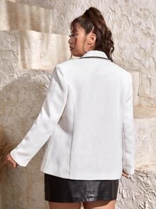SHEIN Privé Plus Contrast Binding Single Breasted Blazer - White - View 4
