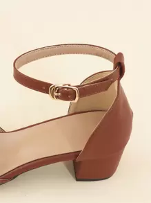 Tacones de plataforma con punta puntiaguda y correa de tobillo, Otoño/Invierno 2025. Zapatos de tacón alto con correa de tobillo de unicolor elegante marrón para mujer, elegantes - Marrón - Ver 8