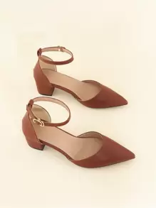 Tacones de plataforma con punta puntiaguda y correa de tobillo, Otoño/Invierno 2025. Zapatos de tacón alto con correa de tobillo de unicolor elegante marrón para mujer, elegantes - Marrón - Ver 9
