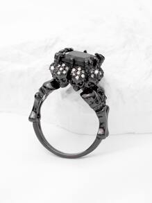 Rhinestone & Skull Decor Ring - Gun Black - View 1