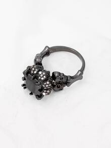 Rhinestone & Skull Decor Ring - Gun Black - View 2