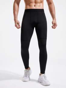 SHEIN Fitness Men Zipper Phone Pocket Sports Tights - Black - View 3