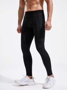 SHEIN Fitness Men Zipper Phone Pocket Sports Tights - Black - View 4