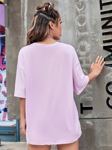 SHEIN EZwear Cartoon Graphic Drop Shoulder Tee - Purple - View 2