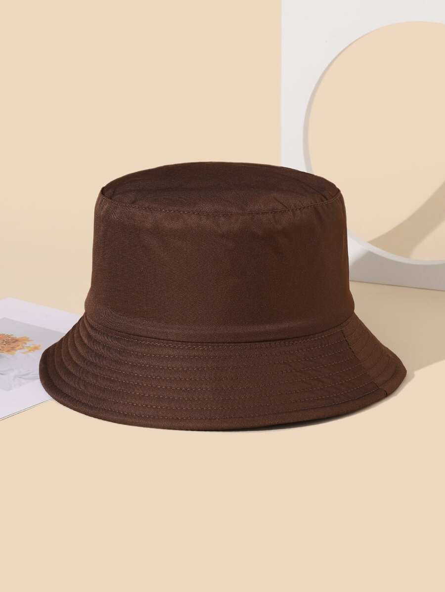 Solid Reversible Bucket Hat Casual - Coffee Brown - View 1