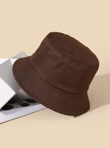Solid Reversible Bucket Hat Casual - Coffee Brown - View 3