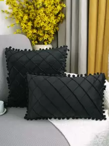 1pc Pom Pom Trang trí nội thất Đệm phủ mà không có chất làm đầy - màu đen - Xem 1